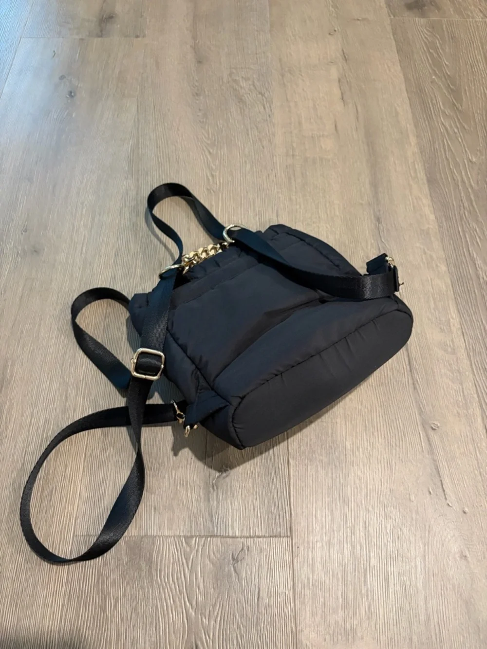 Claire's Black Quilted Backpack with Gold Chain Accent